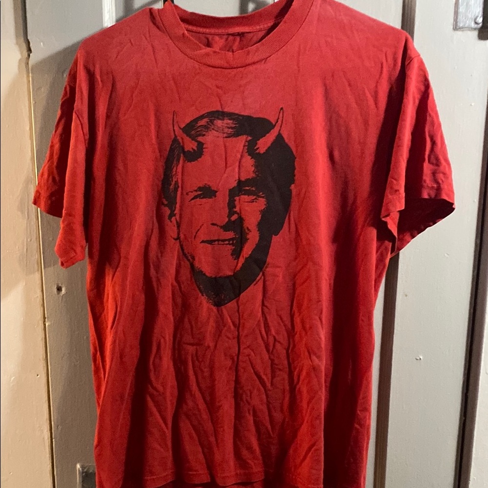 Red Short Sleeve Tee with Bold Graphic Design